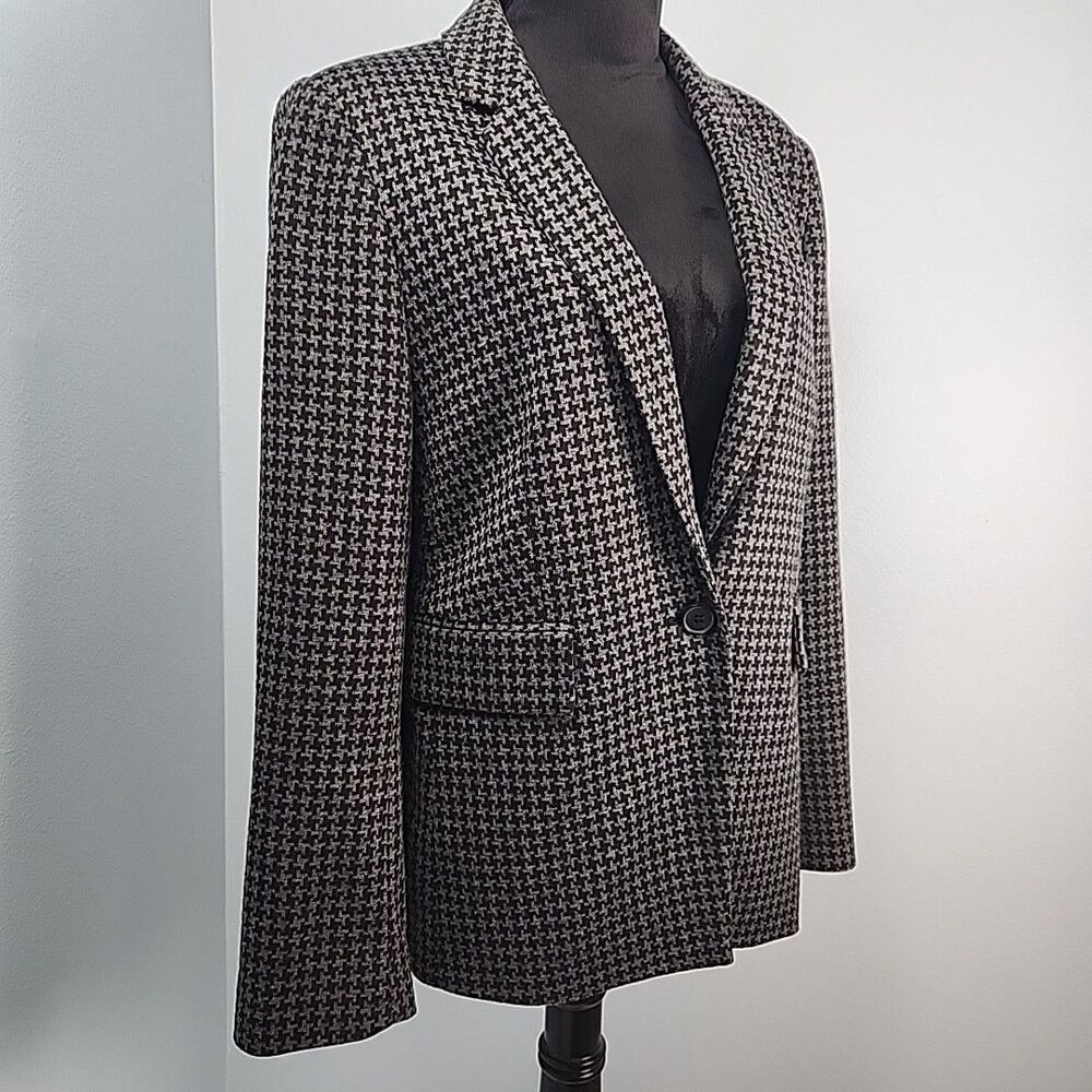 Vince Camuto Gray Black Houndstooth One Button Knit Jacket Blazer Sz 12 - Picture 2 of 11